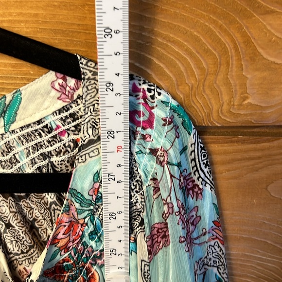 Daniel Rainn Top Womens 2X Colorful Boho Print Long Sleeve Tie Neck Peasant Soft - Picture 5 of 9